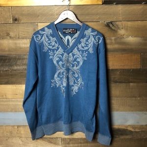 Vintage Blue Royal Prestige V Neck Sweater Sz XL